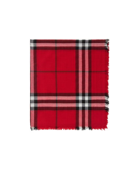 Burberry Red Checked Frayed-Edge Scarf
