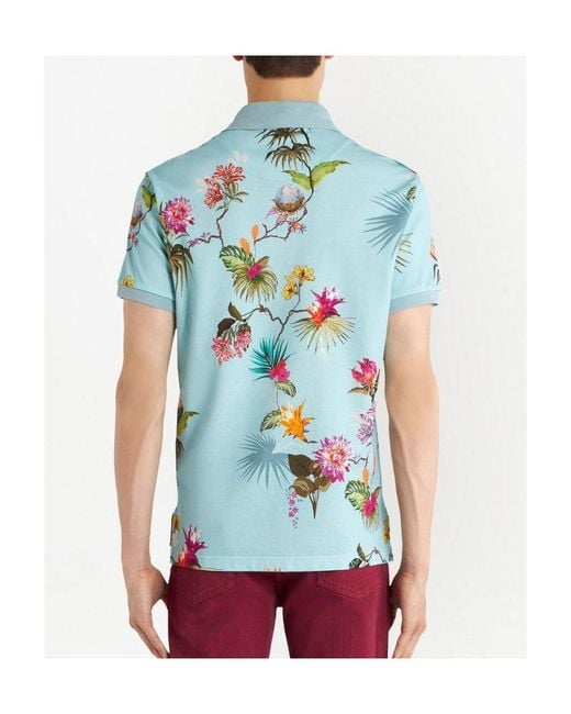 Etro Blue Floral Jersey Polo Shirt for men