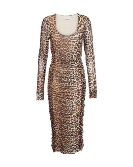 Ganni Natural Leopard-Print Cotton Minidress