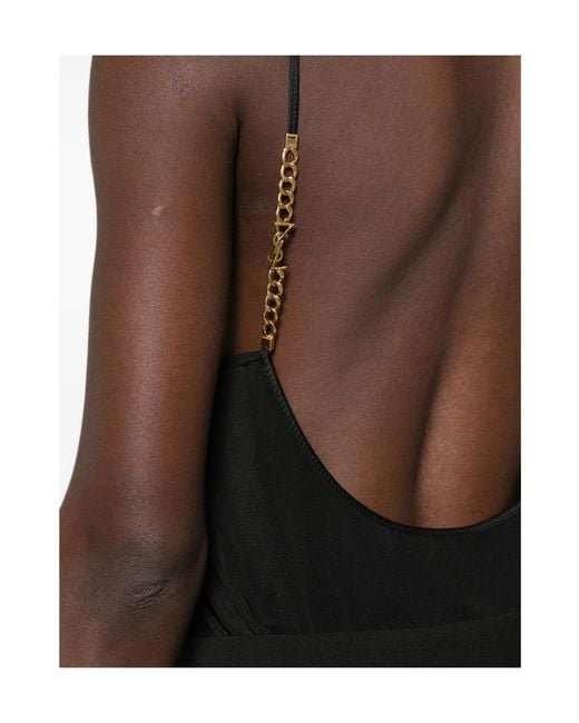Saint Laurent Black V-Neck Chain-Link Top