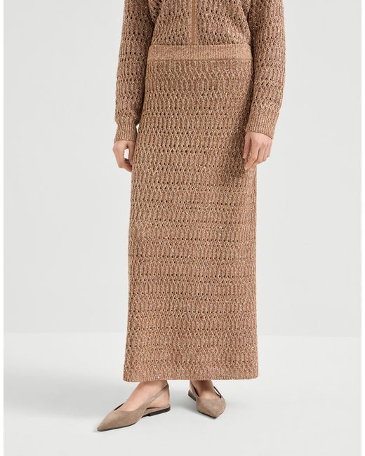 Brunello Cucinelli Natural Dazzling-Braids Maxi Skirt