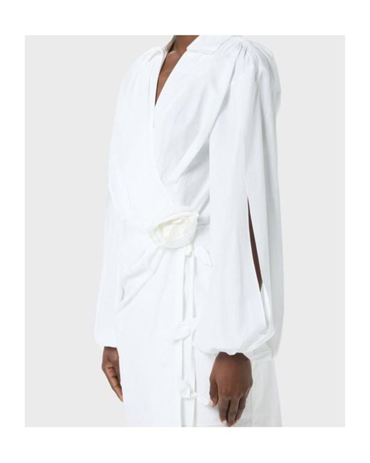 Blumarine White Rose-Appliqué Poplin Midi Dress