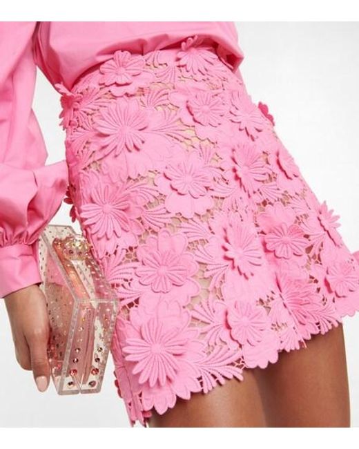 Oscar de la Renta Pink Floral Lace Shorts