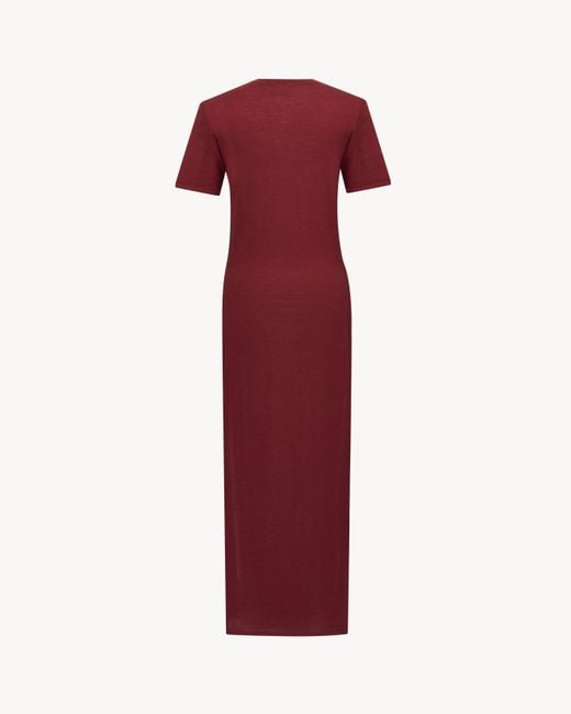 Saint Laurent Red Long Knitted Crewneck Dress