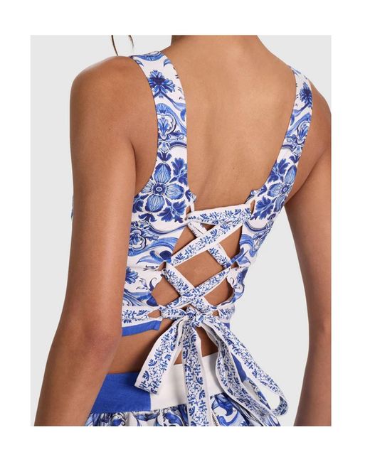 Alice + Olivia Blue Miriam Sweetheart Cropped Top