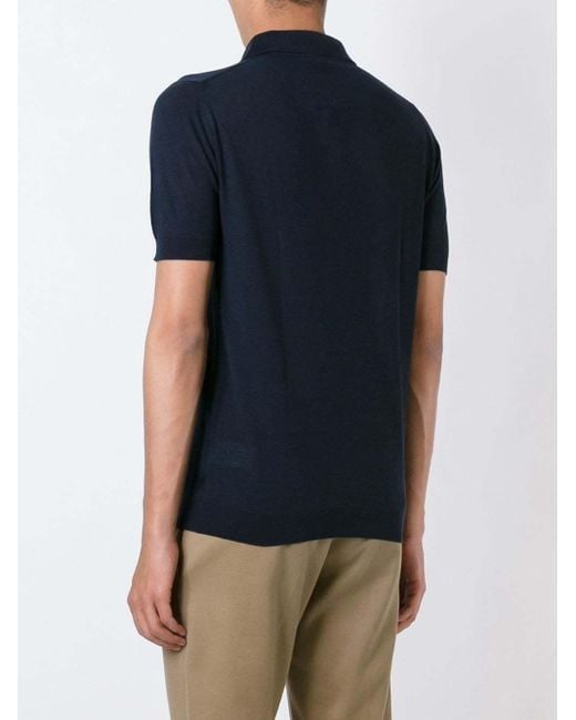 John Smedley Blue Button Polo Shirt for men