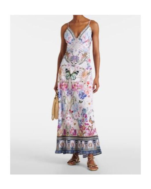 Camilla White Crystal-Embellished Linen Slip Dress