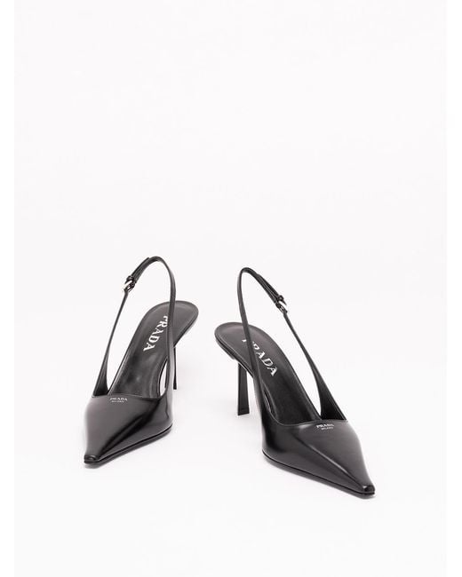 Prada Black Pointed-Toe Slingback Heeled Pumps