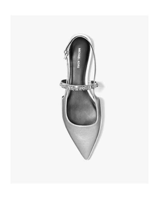 MICHAEL Michael Kors White Dina Rhinestone-Embellished Ballet Flats