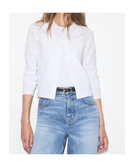 Tory Burch White Pointelle Knit Cardigan