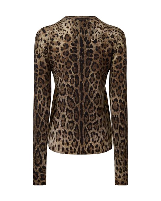 Dolce & Gabbana Brown Crewneck Slim Long Sleeve Knit Top