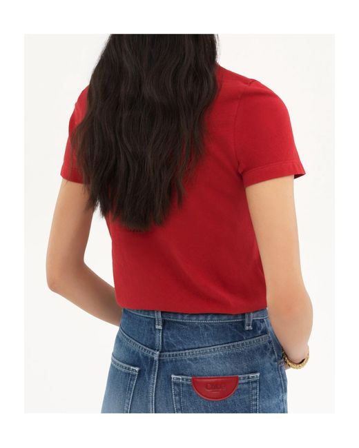 Chloé Red Chloé Snake Printed Crewneck T-Shirt