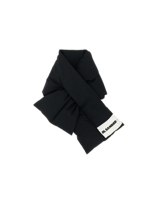 Jil Sander Black Padded Logo-Patch Scarf for men