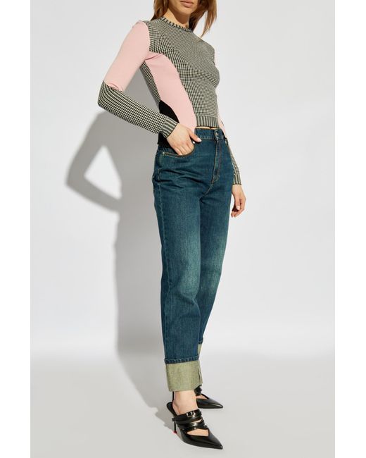 McQueen Green Panelled Asymmetric Jumper