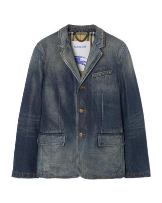 Burberry Blue Coated Denim Tailored Jacket for men