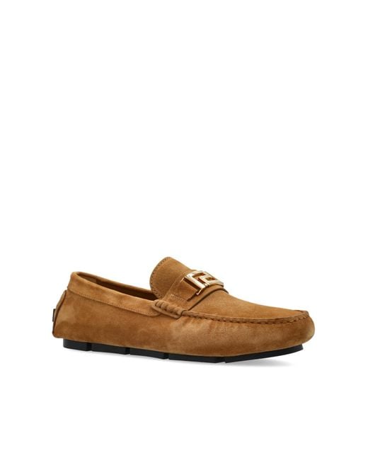 Versace Brown Logo-Engraved Loafers for men