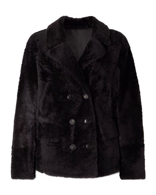 Yves Salomon Black Double-Breasted Shearling Jacket