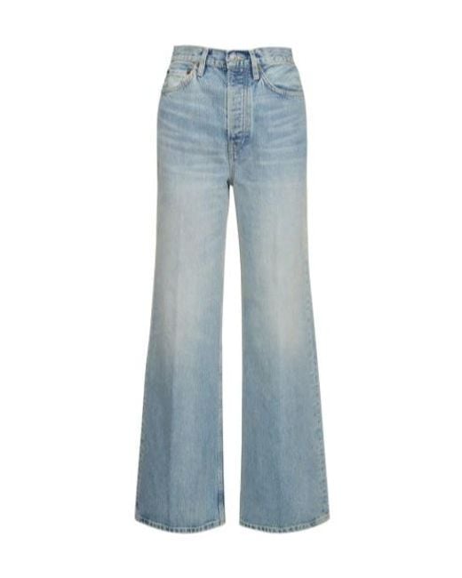 Re/done Blue High-Waisted And Wide-Leg Denim Pants