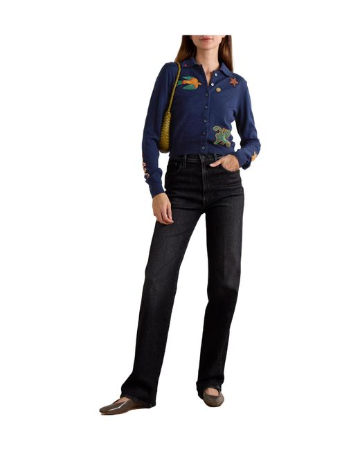 Mother Blue Bead-Embellished Wool Cardigan