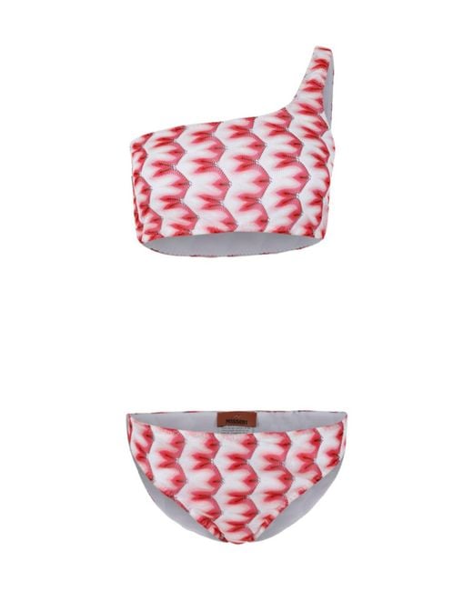 Missoni Red One-Shoulder Zigzag Bikini