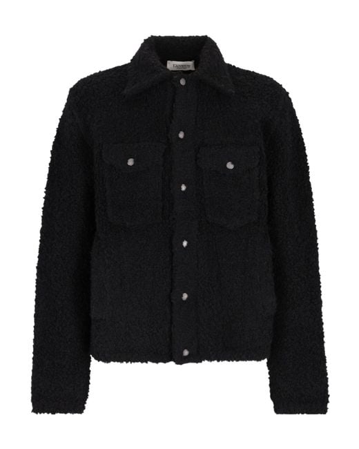 Laneus Black Textured Button-Fastening Shirt Jacket for men