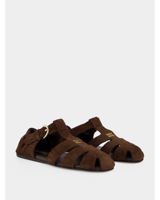 Miu Miu Brown Round-Toe Flat Sandals