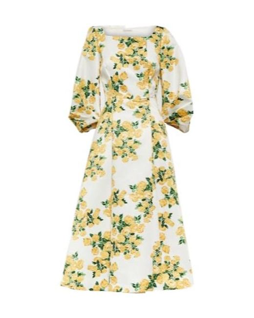 Emilia Wickstead Metallic Gabby Floral Taffeta Faille Midi Dress