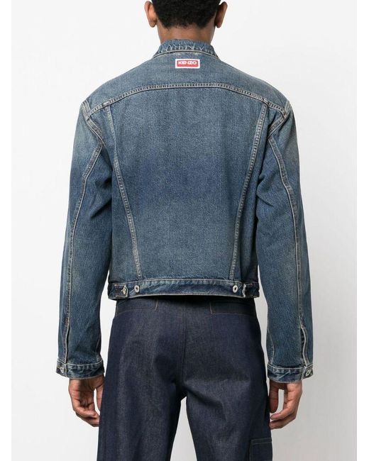 KENZO Blue Button-Up Cropped Denim Jacket for men