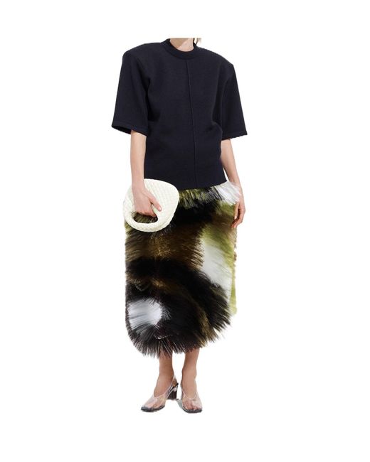 Bottega Veneta Blue Fringed Embroidery Skirt