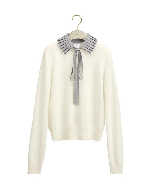 Dior White Sweater With Embroidered Collar