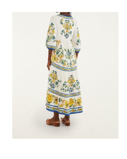 Farm Rio Blue Floral Print V-Neck Maxi Dress