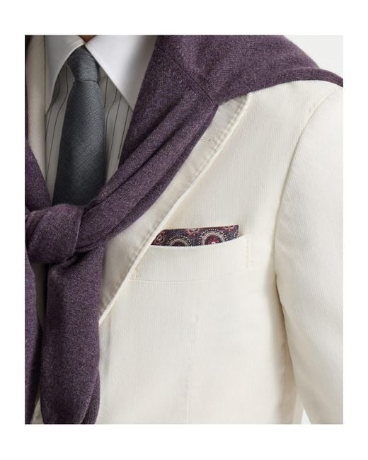 Brunello Cucinelli Purple Silk Pocket Square With Medallion Design for men
