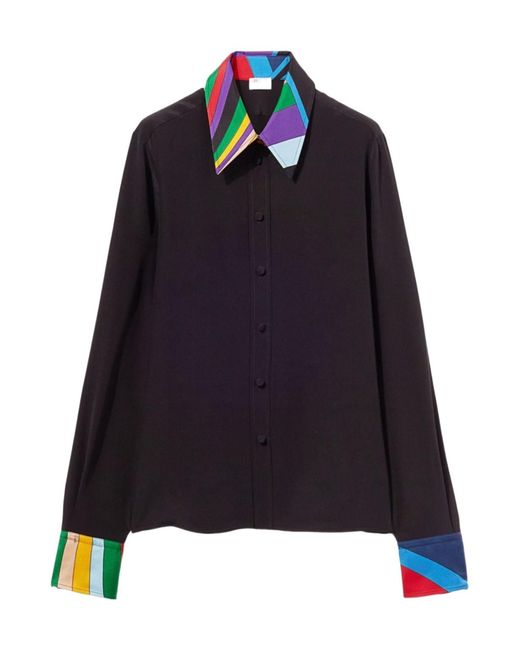 Emilio Pucci Blue Pucci Abstract-Print Trim Straight Hem Shirt