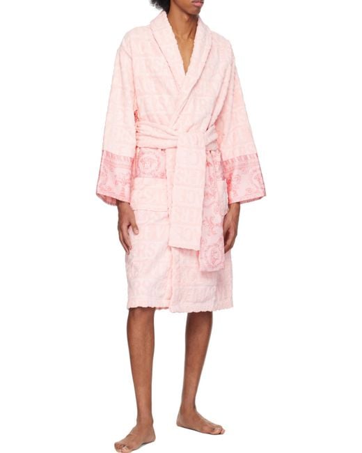 Versace Pink I Love Baroque Belted Bathrobe for men
