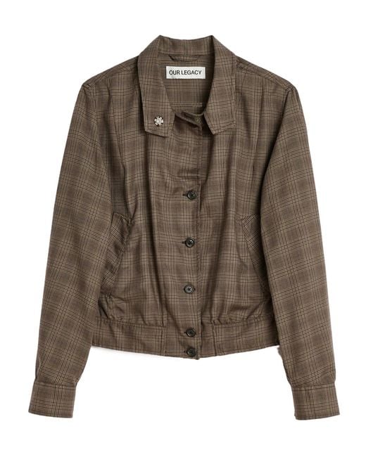 Our Legacy Brown Checked Button-Up Bomber Jacket