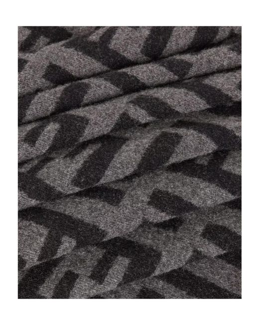 Fendi Gray Logo Jacquard Fringed Scarf for men