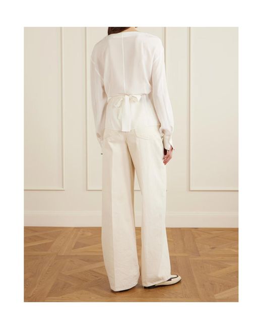 Brunello Cucinelli White Wrap Silk Blouse