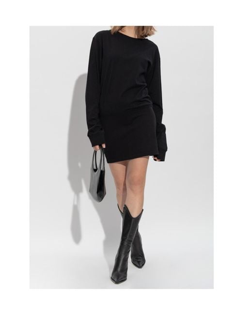 DSquared² Black Slogan Printed Long-Sleeved Mini Dress