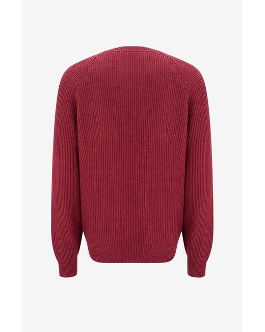 Brunello Cucinelli Red Ribbed Knit Sweater for men