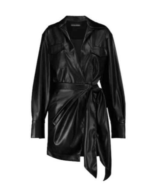 David Koma Black Faux Leather Shirt Dress