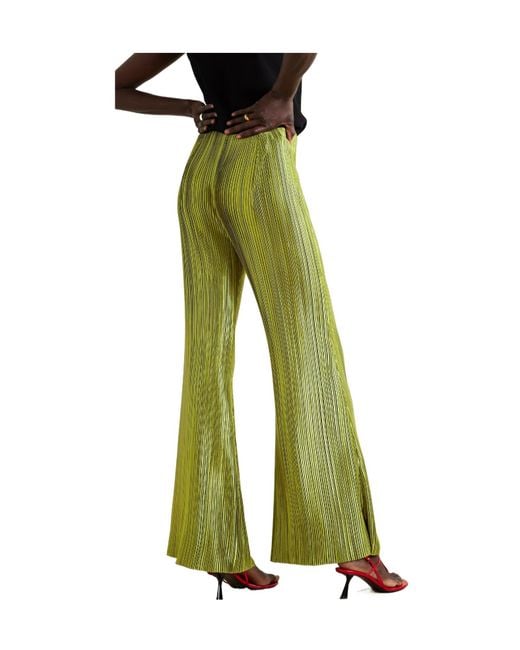 Galvan Green Nuage Metallic Plissé-Crepe Flared Pants
