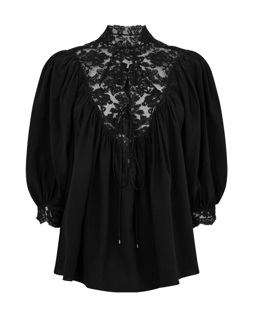 Chloé Black Short-Sleeve Lace Blouse