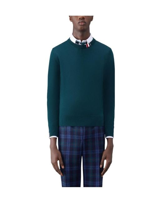 Thom Browne Green Rwb Stripe Detailed Crewneck Jumper for men