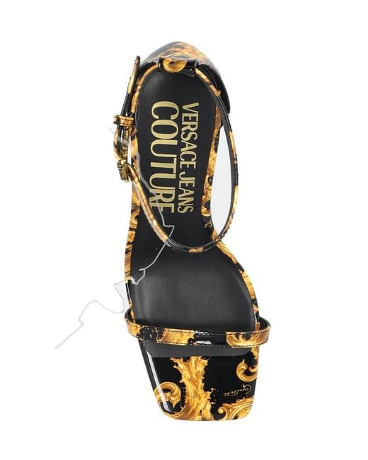Versace Jeans Metallic Couture Baroque Printed Ankle-Strap Sandals