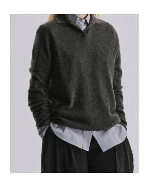 The Row Gray Oashi Polo-Collar Sweater