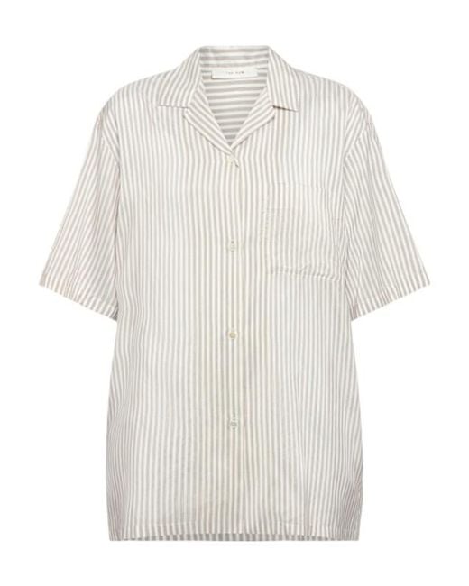 The Row White Jorge Striped Silk Short Sleeve Shirt