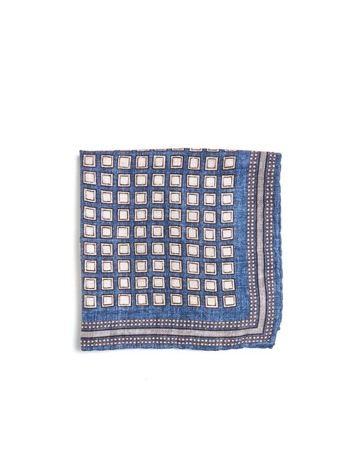 Brunello Cucinelli Blue Geometric-Pattern Printed Scarf for men