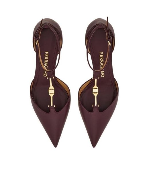 Ferragamo Brown F Buckle T-Strap Pump