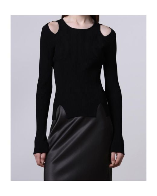 Roberto Collina Black Cut-Out Ribbed-Knit Top