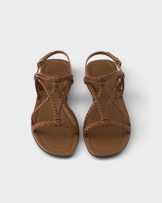 Prada Brown Flat Leather Sandals